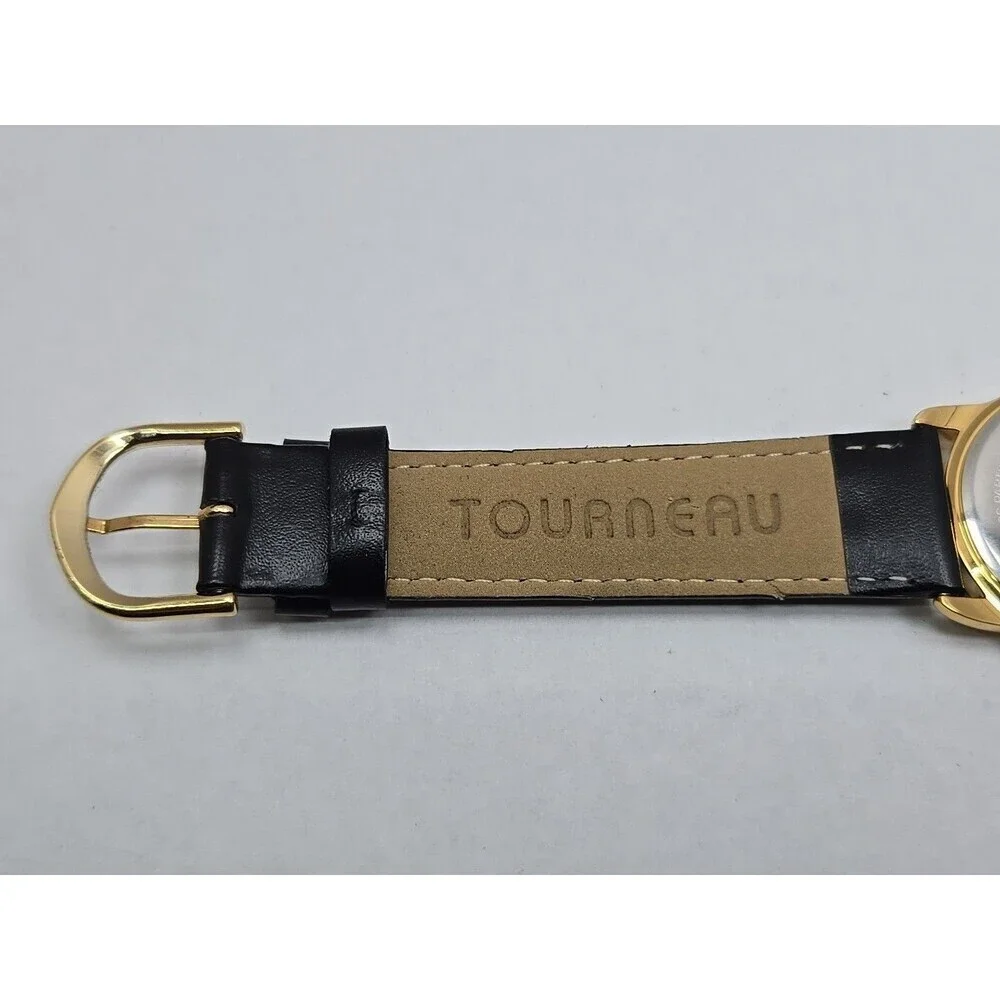 Tourneau Pegasus Limited Edition Gold Tone Black Leather Quartz Watch New Batter